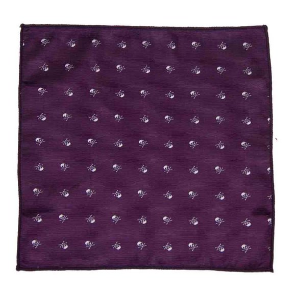 Gascoigne Skull & Crossbones Pocket Square Purple Men's - Picture 2 of 2